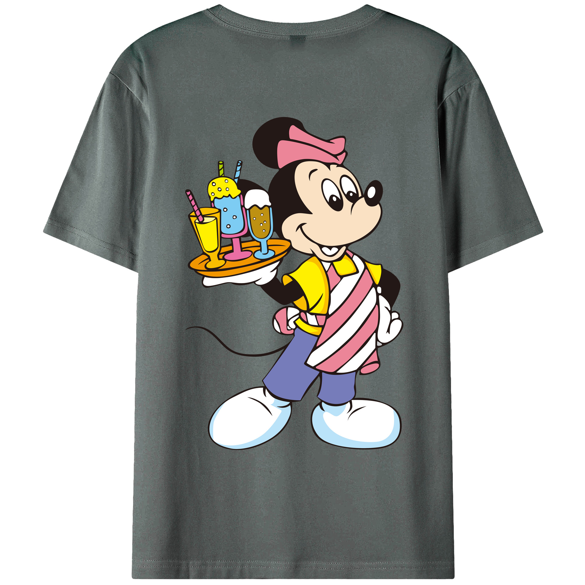 ミッキーマウス Mickey Mouse 綿100％ メンズ半袖Tシャツ（バックプリント） 通気性